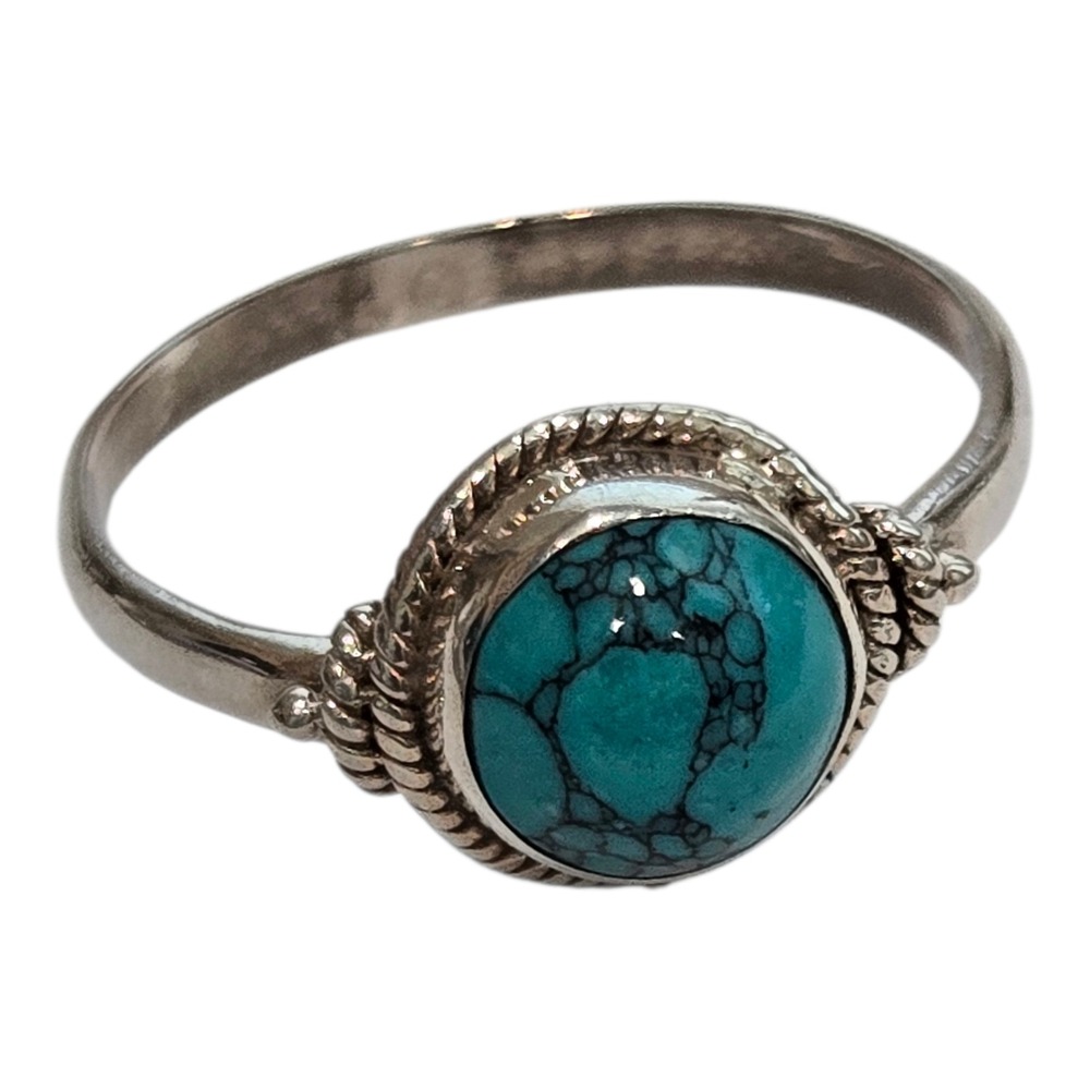 Vintage Southwestern Ring Sterling Silver 925 Size 6 Blue Turquoise Cabochon